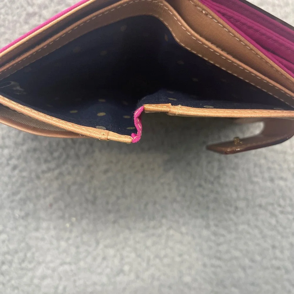 Kate Spade Bifold Wallet WLRU0339‎ Pink Nylon Tan Vachetta Leather VTG Y2K Mini